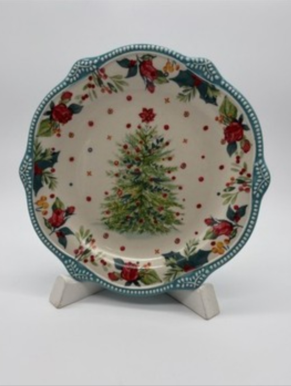 Rare 4pk Pioneer Women Cheerful Rose Christmas Tree Salad Plates